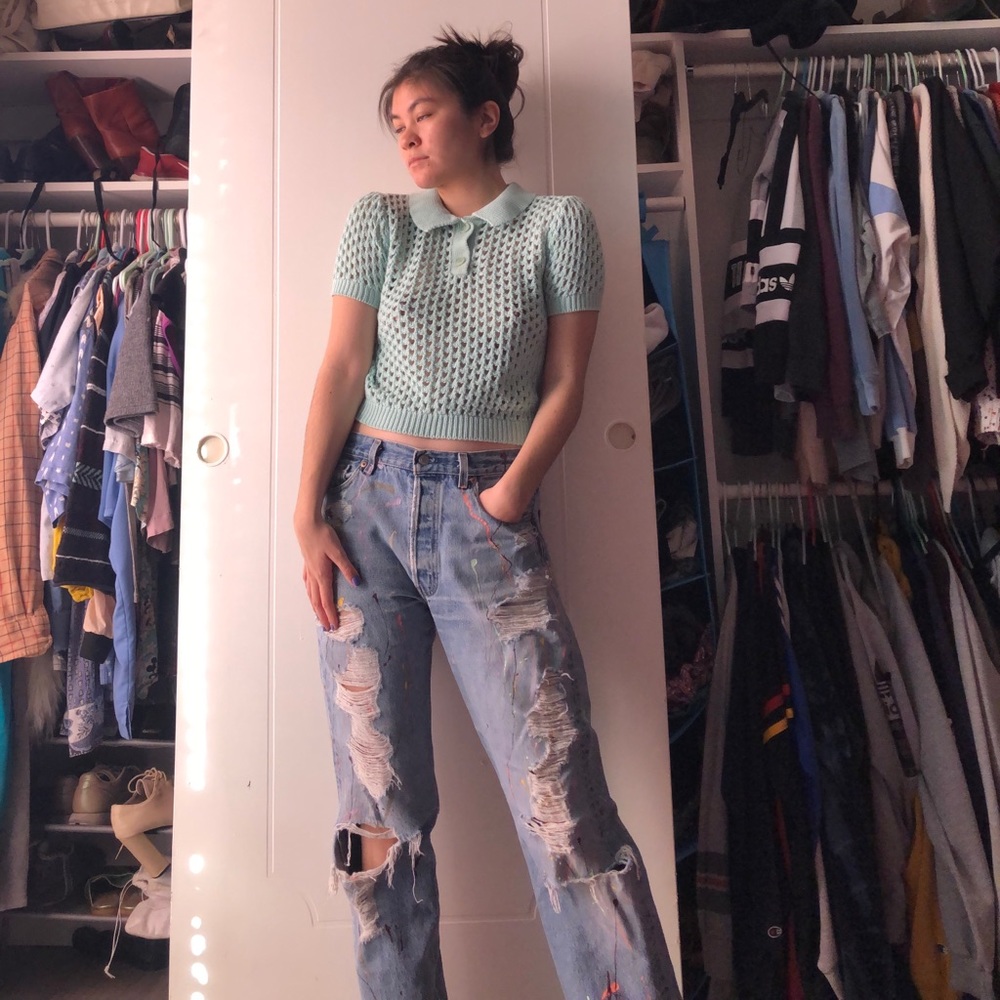 Mint Crocheted Collared American Apparel T-Sweater